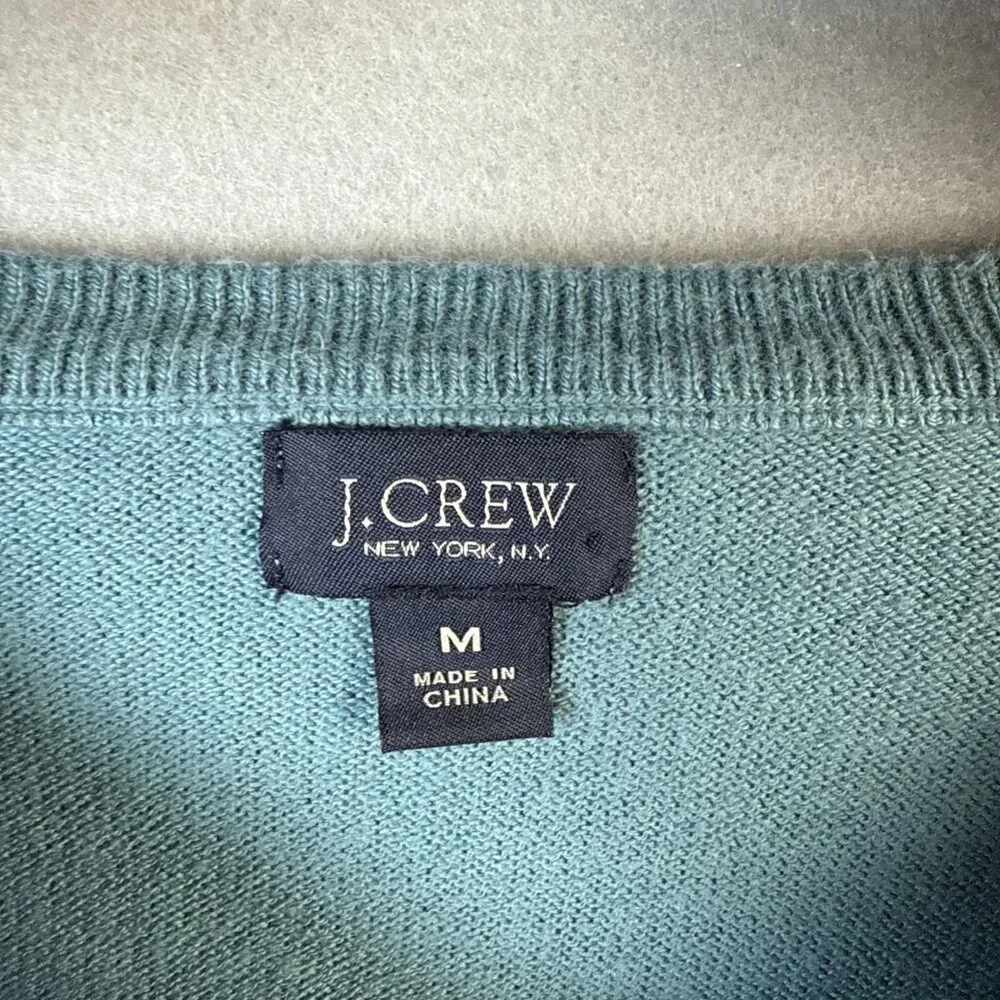 J. Crew Sweater Mens Size M Blue V-Neck Knit Cotton‎ Cashmere Pullover Upscale
